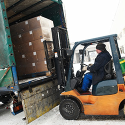 Forklift loading cargo